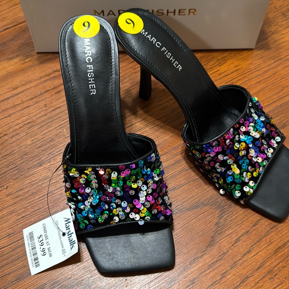 Marc Fisher sequin heeled mules